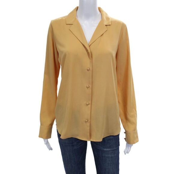 Calvin Klein Tops - Calvin Klein Women Solid Yellow Collared Long Sleeve Button-Up Top Size S